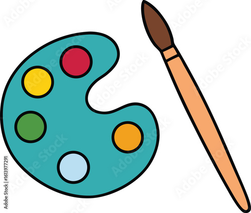 paintbrush and watercolor palette vector illustration on transparent background