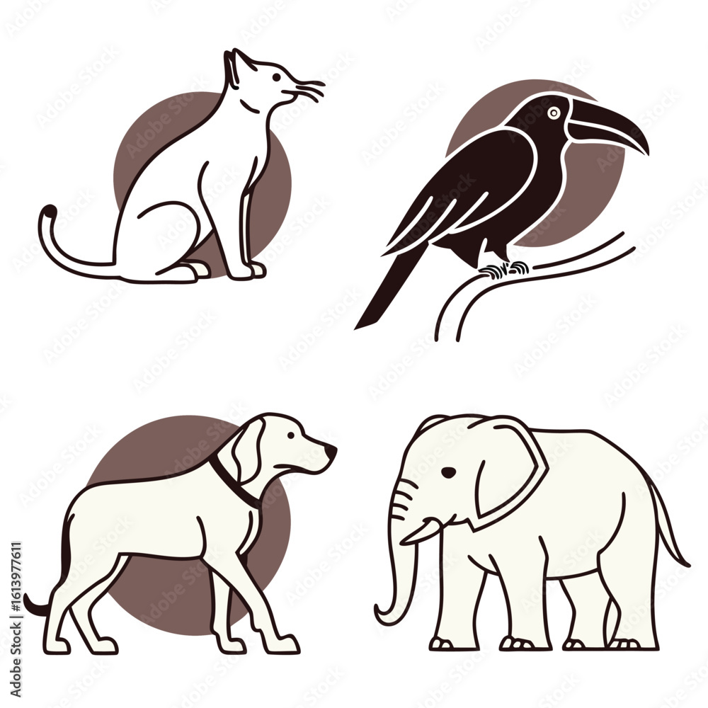 Funny vector animal silhouettes: a wild collection of cute cartoon mammals including elephants, bears, dogs, cats, hippopotamuses, and kangaroos Funny vector animal silhouettes: a wild collection of cute cartoon mammals including elephants, bears, dogs, cats, hippopotamuses, and kangaroos
