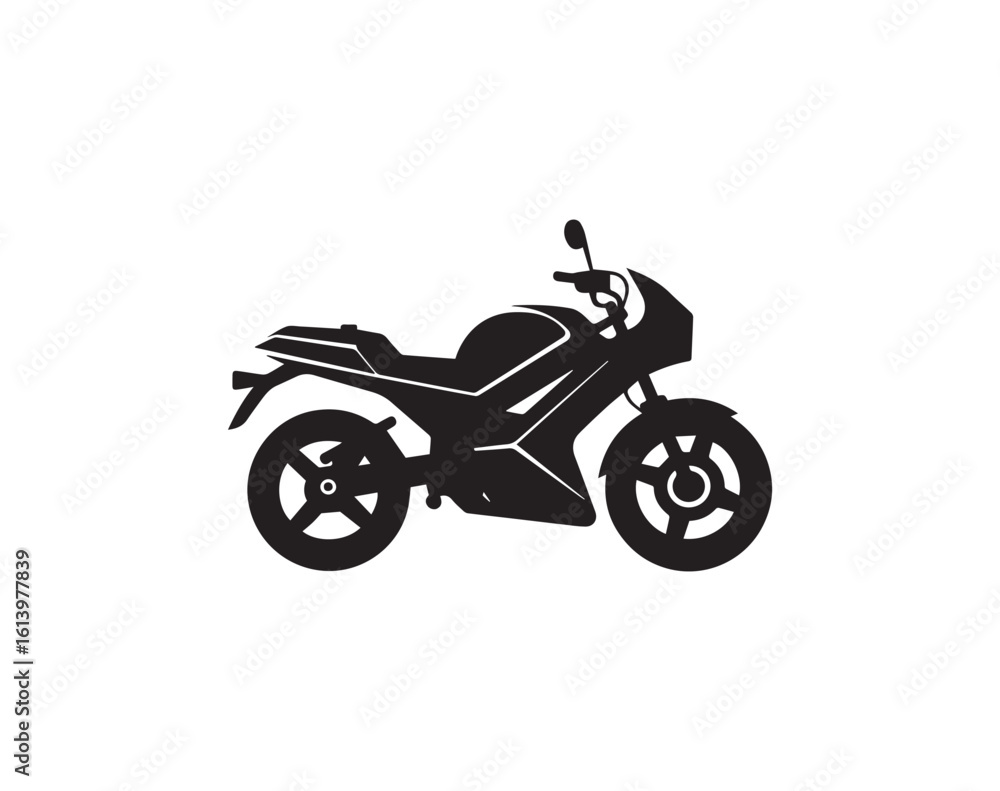Black silhouette of a sport motorbike on a white background, minimalist icon Black silhouette of a sport motorbike on a white background, minimalist icon