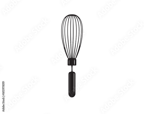 Black Whisk Icon Kitchen Tool for Baking and Cooking Illustration on White Background