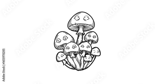 Mushroom drawing vector illustration of forest fungi for botanical and nature education artwork design