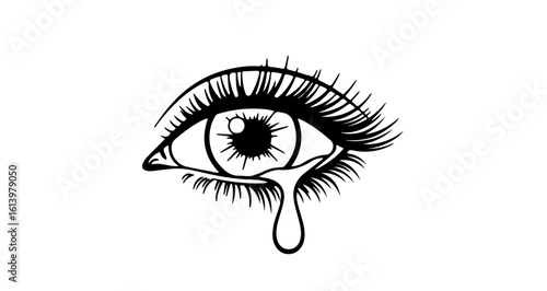 Eye crying tears drawing black and white sorrowful expression emotional grief sadness weeping illustration art