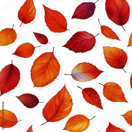 Colorful Autumn Leaves Scattered on a White Background Creating a Vibrant Design