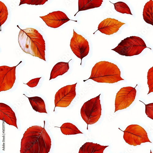 Colorful Autumn Leaves Scattered on a White Background Create a Magical Displ...