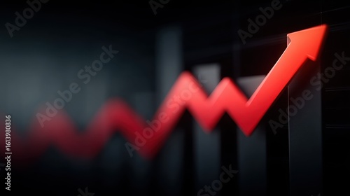 A red arrow is pointing upwards on a black background