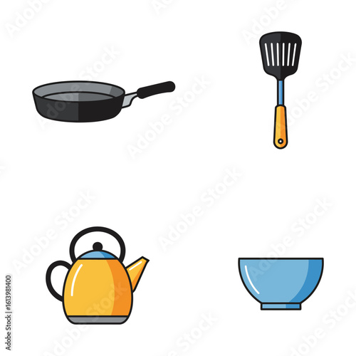 Simple kitchen utensils vector illustration set for cooking and food preparation