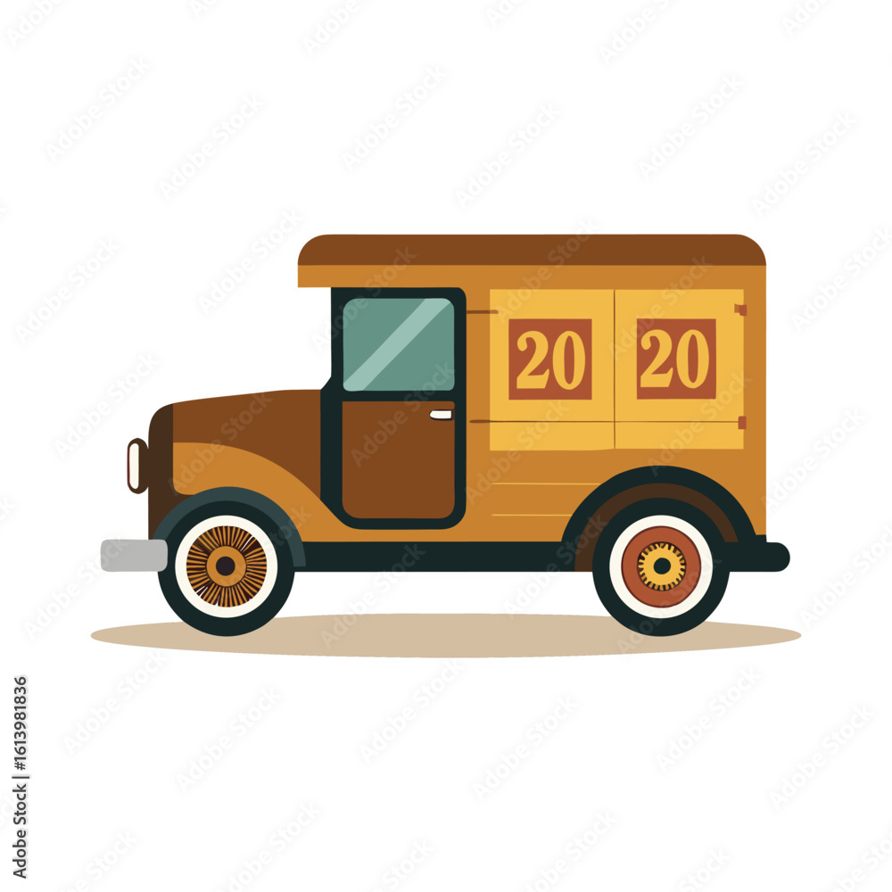 Fototapeta premium Vintage 1920s Delivery Van with Wooden Paneling – Classic Antique Vehicle Illustration in Retro Style, Perfect for Automotive History, Transportation Ads, and Nostalgic Design Projects
