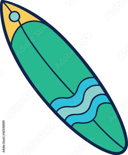 surfboard with wave pattern vector illustration on transparent background