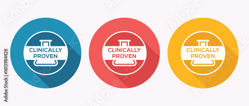 Clinically Proven Badges in Varied Colors for Medical Marketing Assertions and Healthcare Product Validation Graphics