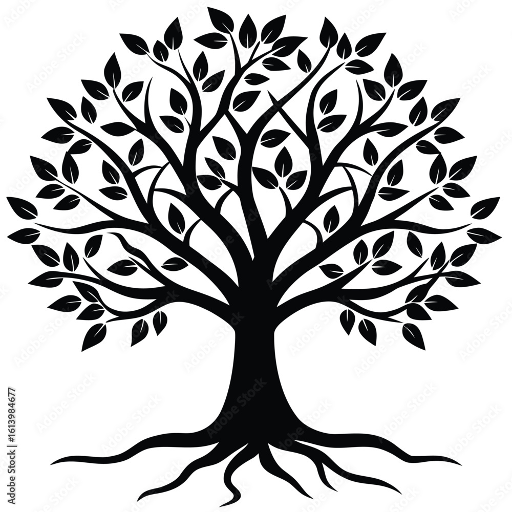 custom made wallpaper toronto digitalBlack tree silhouette with spreading branches and roots white