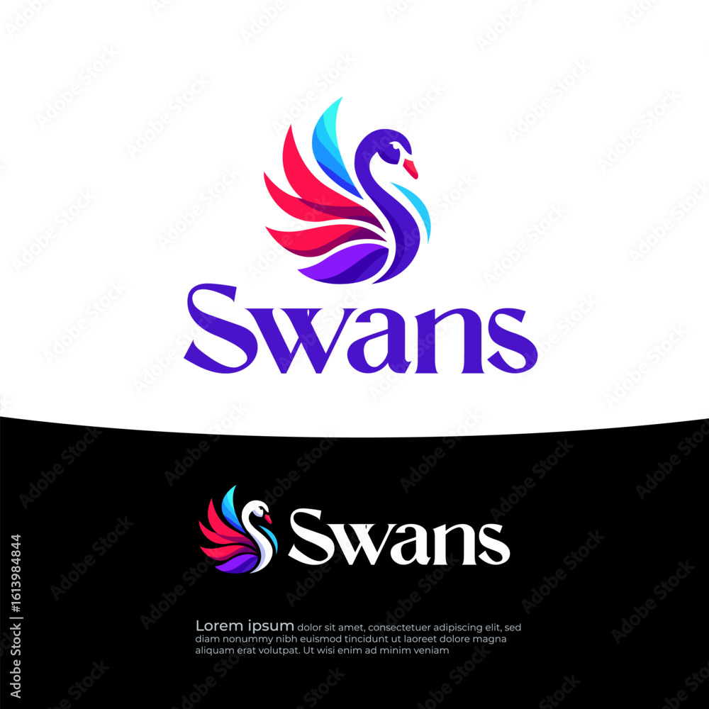 Obraz premium Gradient colorful Swans logo design vector eps