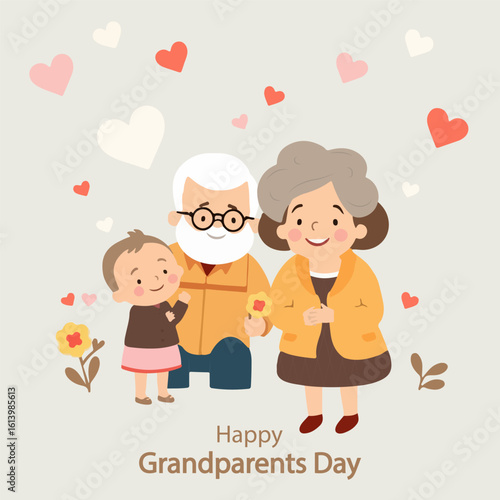 Grandparents day happy granddaughter, vector art illustration.