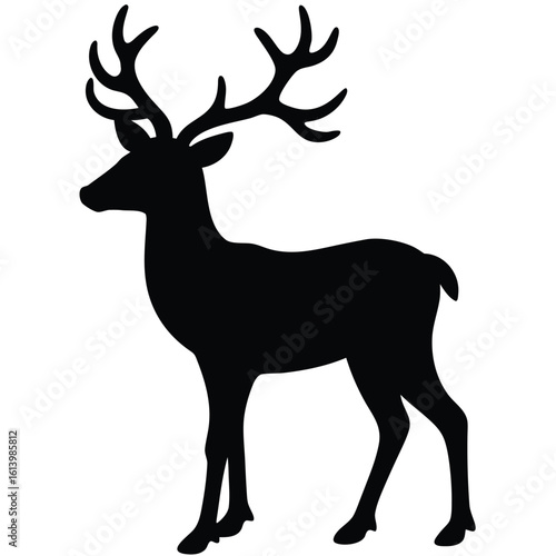 Majestic reindeer silhouette with elaborate antlers black white