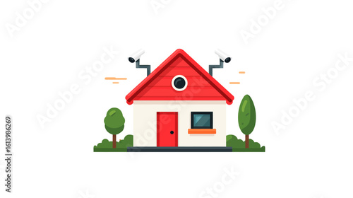 Home security system vector illustration: smart home, surveillance, cctv, protection