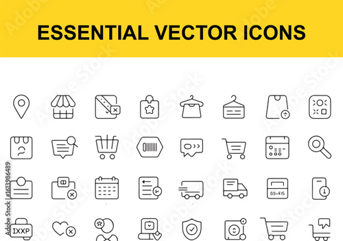 Collection of black outline e commerce shopping icons