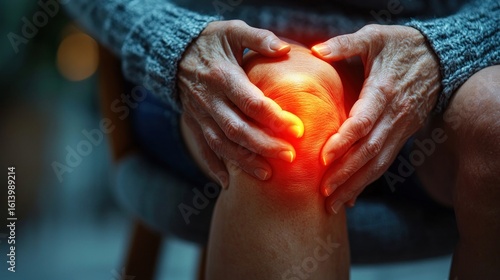 Senior Woman Experiencing Knee Pain:  A Close-up Image Depicting Joint Discomfort and the Need for Arthritis Care.