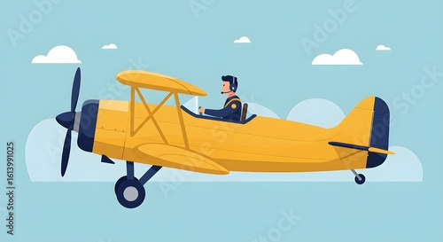 Vintage Biplane Soaring: A Pilot's Joyful Flight Through Pastel Skies