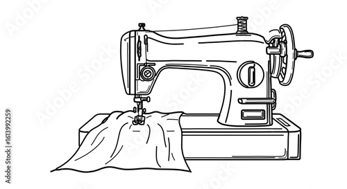 Vintage sewing machine illustration for fashion design and tailoring projects and sewing crafts diy projects