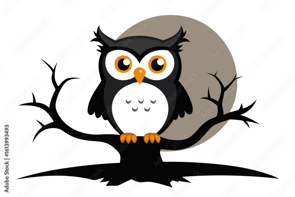 Obraz premium Charming Owl on a Spooky Tree Branch Vector Drawing