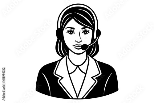 Woman Agent Answering Call with Headset Vector Icon