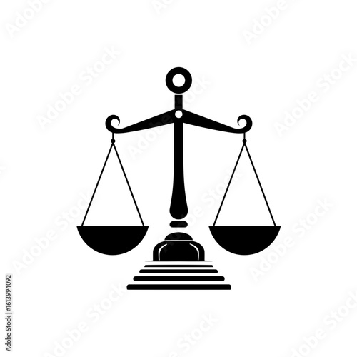A black scale symbolizing justice and balance on a transparent background