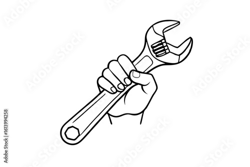 Hand Holding Adjustable Wrench Vector Icon Art