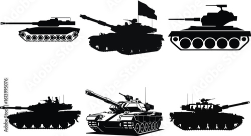 Military Tank Silhouette Bundle. Battle Tanks, Armored Vehicles & War Machine Vector Illustration. Army Tank, War Tank, Battle Tank, Heavy Weapon Vehicles, Warfare Icons & Army Silhouette Design.