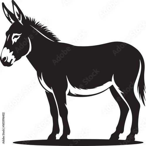 White background vector illustration of a running donkey and foal silhouette