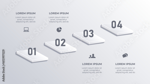 White 3D 4 Step Business Process Timeline Infographic Template