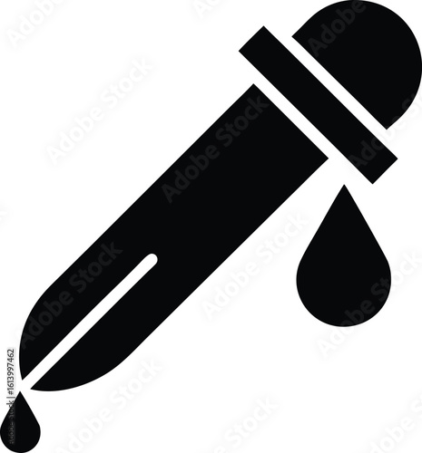 Dropper icon silhouette, medical tool line art, liquid dispenser vector, minimal outline drawing, lab equipment illustration