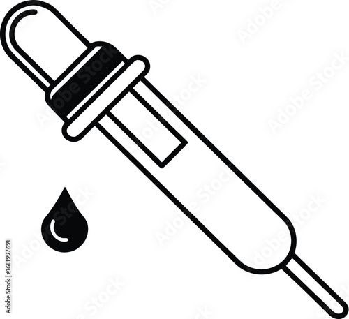 Dropper icon silhouette, medical tool line art, liquid dispenser vector, minimal outline drawing, lab equipment illustration