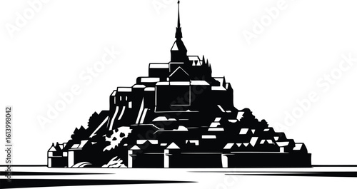 Mont Saint-Michel Silhouette Vector Illustration of French Landmark on Transparent Backdrop