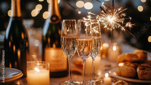 Celebration With Sparkling Drinks and Festive Decorations During an Evening G...