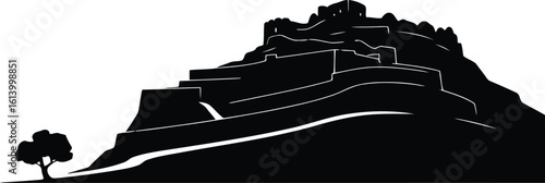 Silhouette of Berat Castle in Albania, a Historic Fortress Overlooking the City and Landscape
