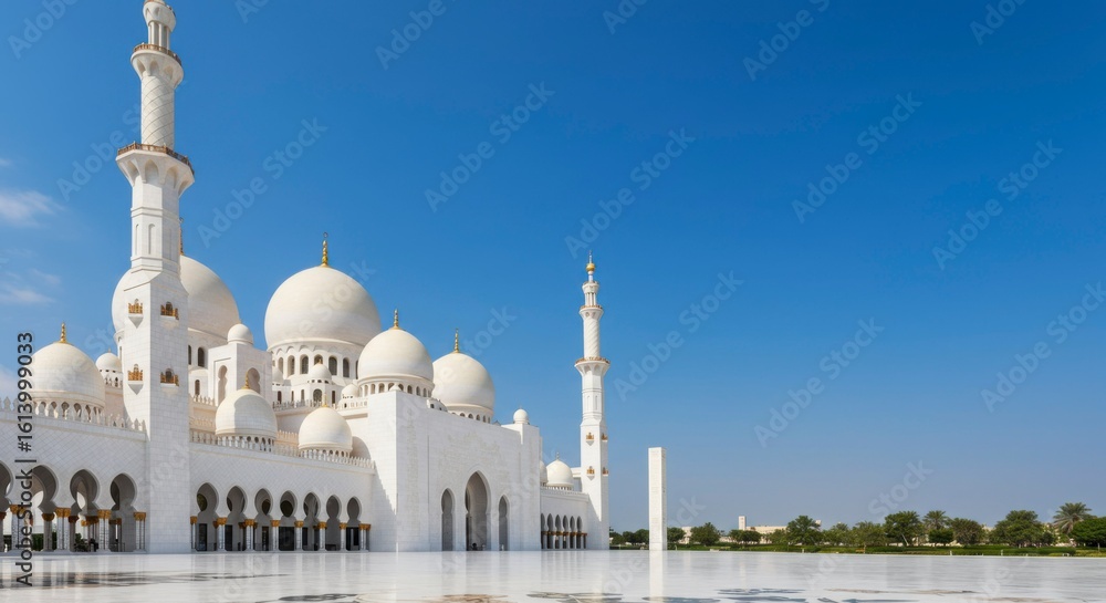 Obraz premium Grand mosque, white facade, clear blue sky