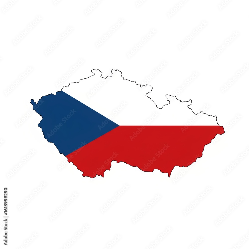 Fototapeta premium Flat Stylized Czech Republic Map with National Flag Colors and Bold Black Outline on White Background