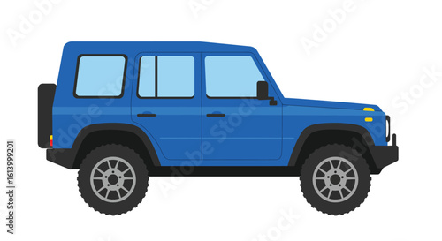 Blue Off Road Vehicle Illustration with Spare Tire on the Back