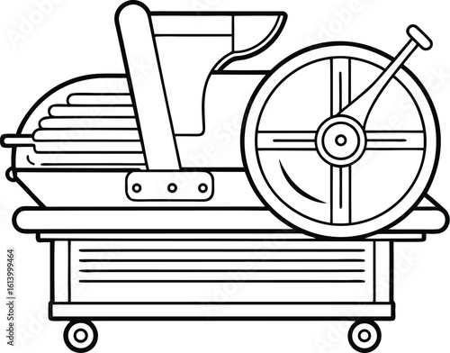 Meat slicer silhouette, kitchen appliance line art, butcher tool vector, food preparation drawing, minimal equipment icon