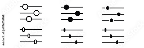 Slider adjustment icon set with control bar minimal outline symbols for settings equalizer customization UI vector design illustration.