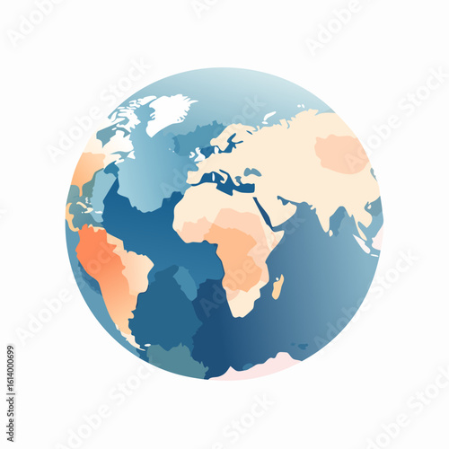 Stylized Earth globe with a minimalist world map showing climate data in blue and orange.