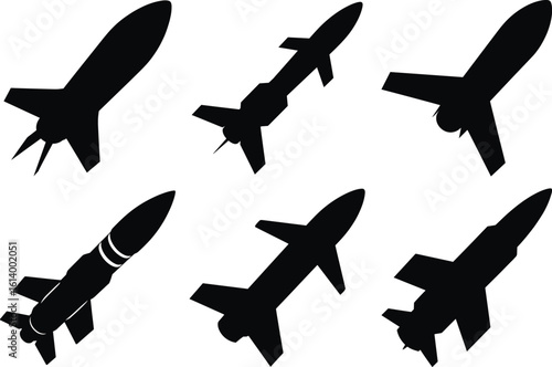 Missile Silhouette SVG Bundle. Military Rockets, Ballistic Weapons & War Icon Set. Tactical Missile, War Missile, Military Missile, Rocket Silhouette, Ballistic, Nuclear & Surface-to-Air Missile.