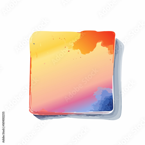 Vibrant watercolor square with a sunset gradient, artistic splatters, and rounded edges.