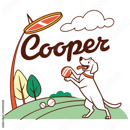 fun-vector-design-of--cooper--with-a-frisbee--dog