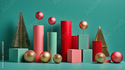 Festive Display With Colorful Shapes and Ornaments for Holiday Decoration