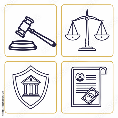 Legal Icons Gavel Scales Shield and Document 1.