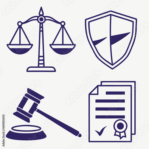 Legal Icons Justice Law and Order Symbols.