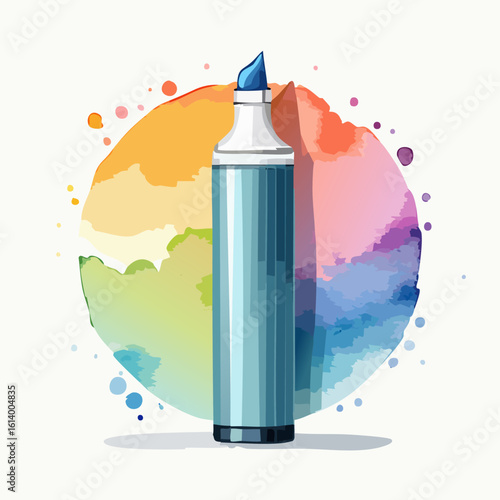 Blue highlighter marker with a chisel tip, rendered in a vibrant, artistic watercolor style.