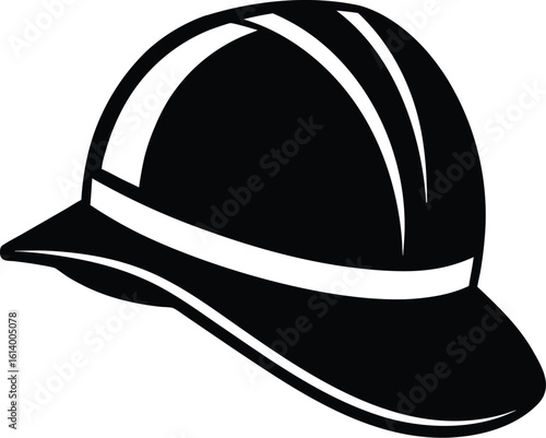 Hard hat silhouette, safety helmet line art, construction gear vector, minimal workwear icon, protective equipment drawing