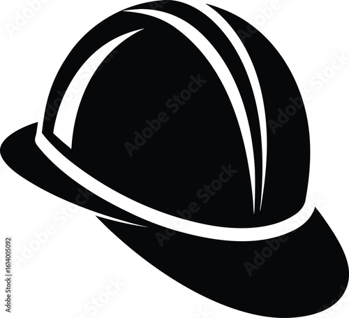 Hard hat silhouette, safety helmet line art, construction gear vector, minimal workwear icon, protective equipment drawing