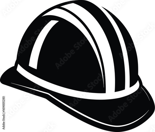 Hard hat silhouette, safety helmet line art, construction gear vector, minimal workwear icon, protective equipment drawing